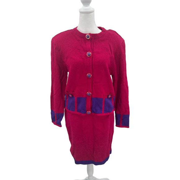 Adrianna Papell Sweaters - VTG Adrianna Papell Wool Blend Cardigan Skirt Set Vintage Size 12 Geometric 80s